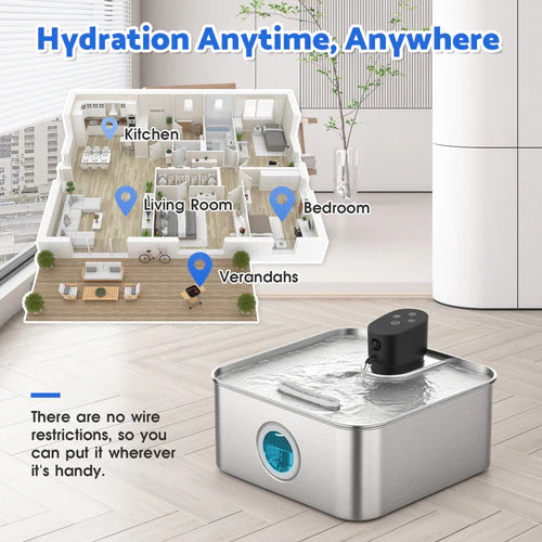 7L Wireless pet Water Fountain Stainless Steel