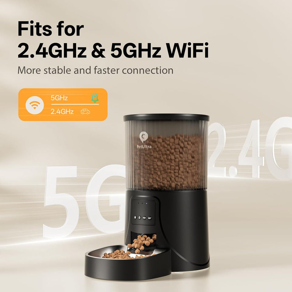 Automatic Cat Feeder WiFi- 5Ghz Cat Food Dispenser with APP Remote Control- Auto Pet Feeder for Small Dog Indoor