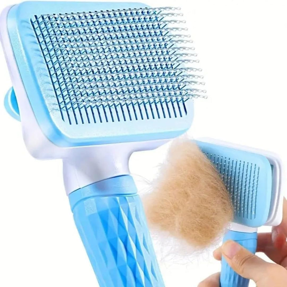 Self-Cleaning Pet Grooming Brush for Dogs & Cats – Slicker Brush with One Touch Hair Release Button