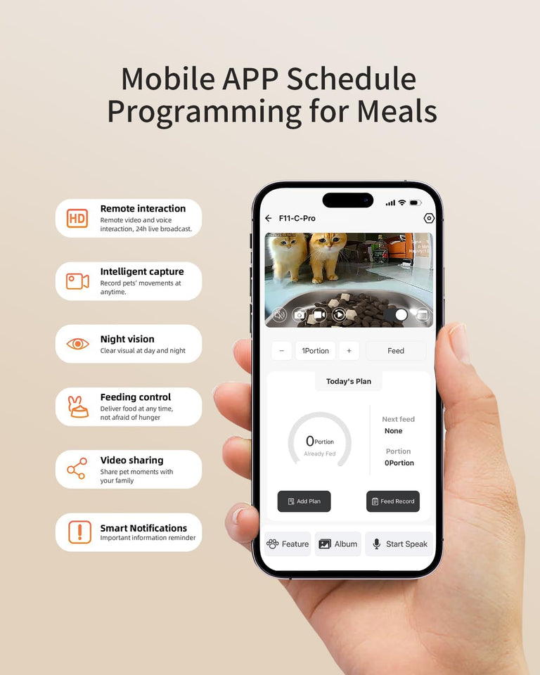 Smart Pet Feeder F1-D - Real time monitoring with Full HD Camera