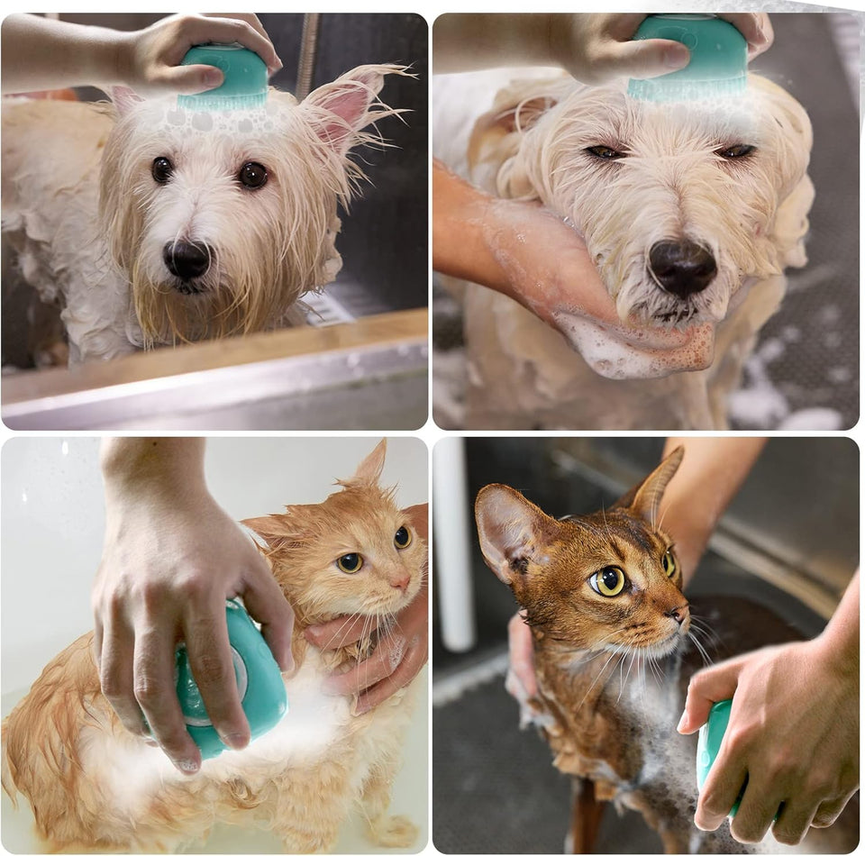 Dog Bath Brush, Pet Massage Brush Shampoo Dispenser