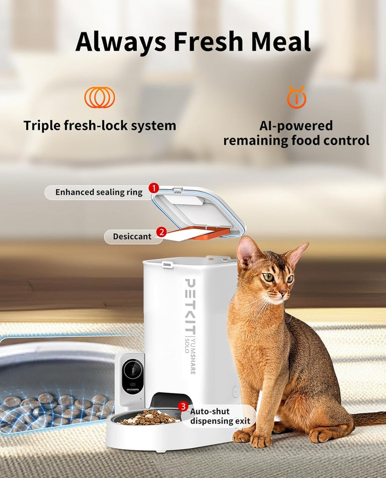 PETKIT Automatic Cat Feeder with Camera, 1080P HD Video with Night Vision, 2.4G WiFi Pet Feeder for Cat & Small Dog