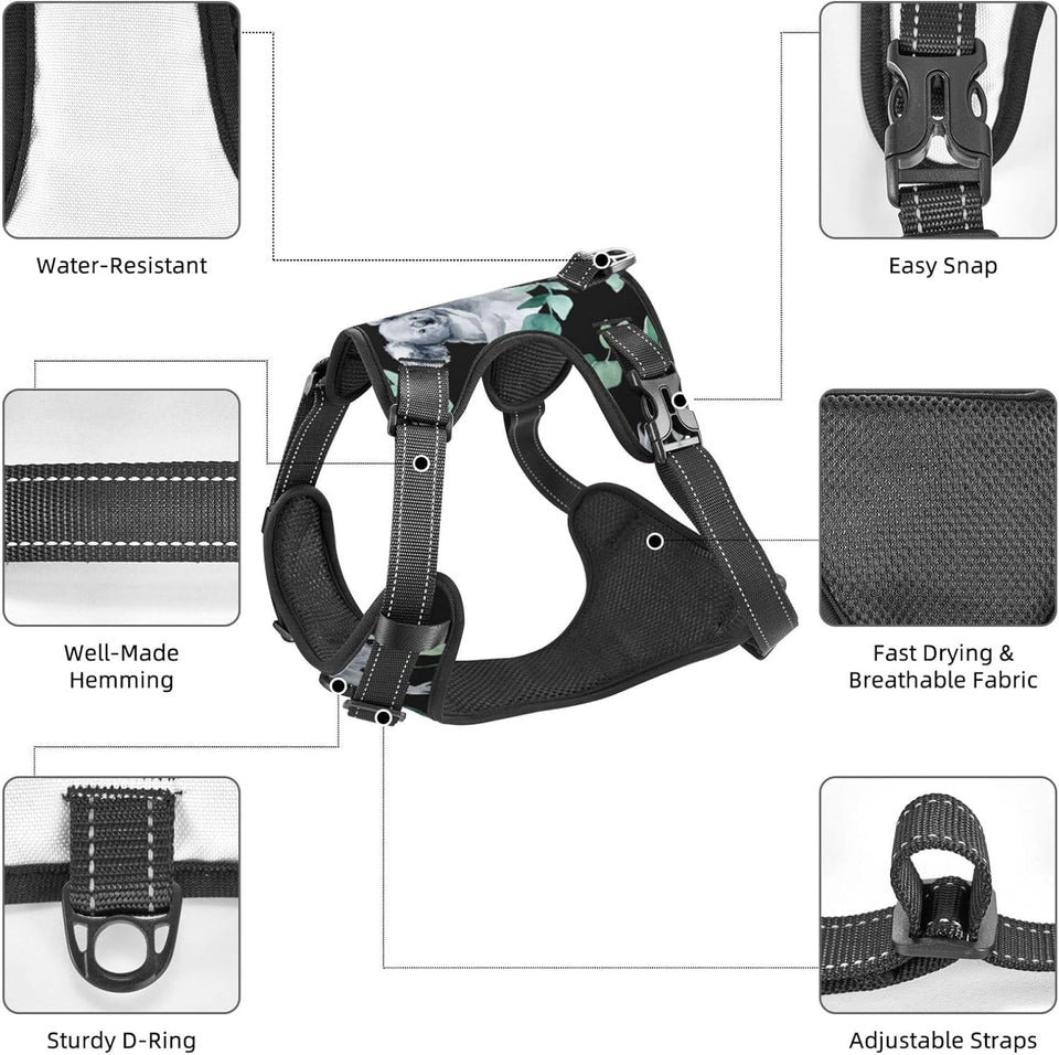 Adjustable Pet VES No Choke Front Clip Pet Harness with 2 Leash Clips + 1 Pet Leash for Large Dog