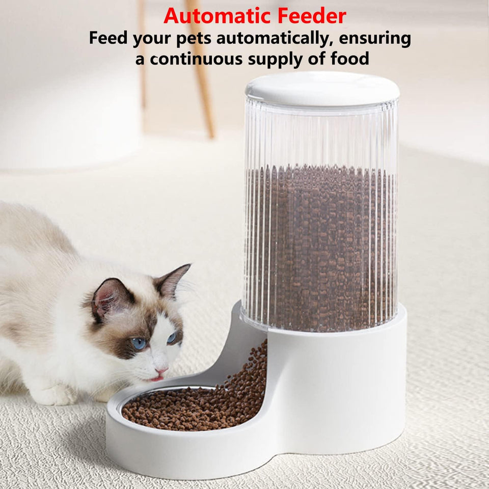 Automatic Cat Feeder - 3.8L Large Gravity Cat Food Dispenser with Detachable Top Lid, Visible Bottle and Stainless Steel Bowl for Dog and Pet