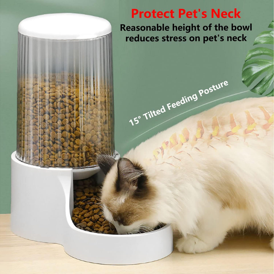 Automatic Cat Feeder - 3.8L Large Gravity Cat Food Dispenser with Detachable Top Lid, Visible Bottle and Stainless Steel Bowl for Dog and Pet