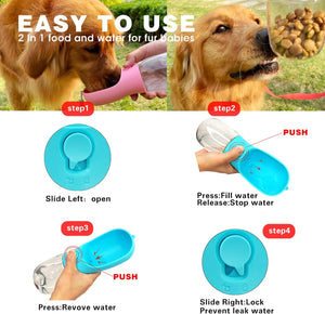 Dog water bottle,Portable pet water bottle with Drinking and Feeding Function