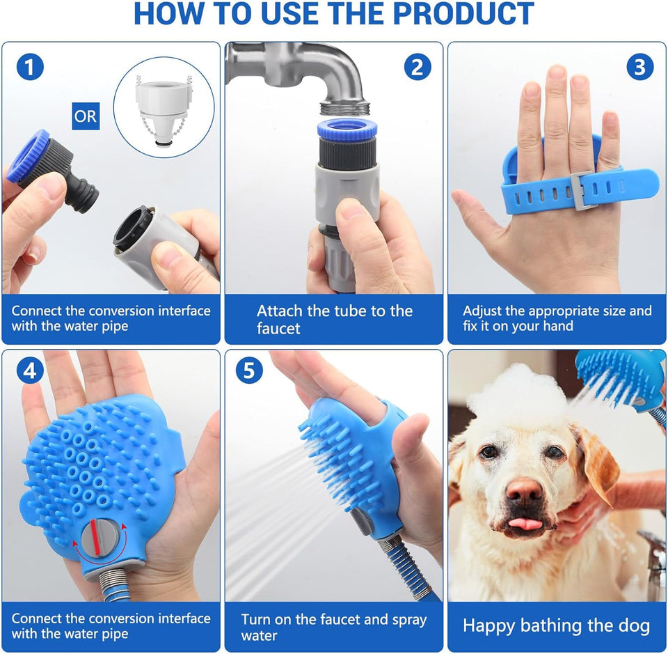 Dog Shower Sprayer, 2 in 1 Bath Massage Brush Scrubber Handheld