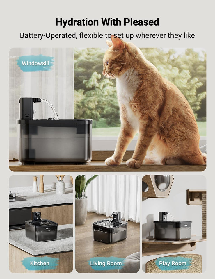 Pet Water Fountains for Cats and dogs Indoor, Battery Operated Drinking Fountain with Motion