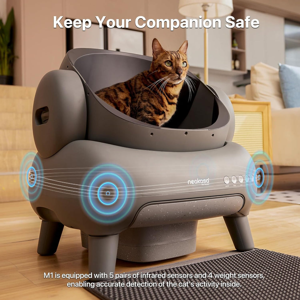 M1 Open-Top Self Cleaning Cat Litter Box, Automatic Cat Litter tray with APP Control, Odor-Free Waste Disposal