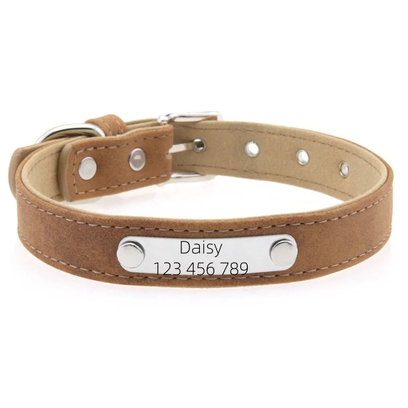 Personalized Dog Collar Name Carved ID Anti-lost Solid PU Leather Collar For Small Medium Large Dogs Puppy Cat Pet Supplies