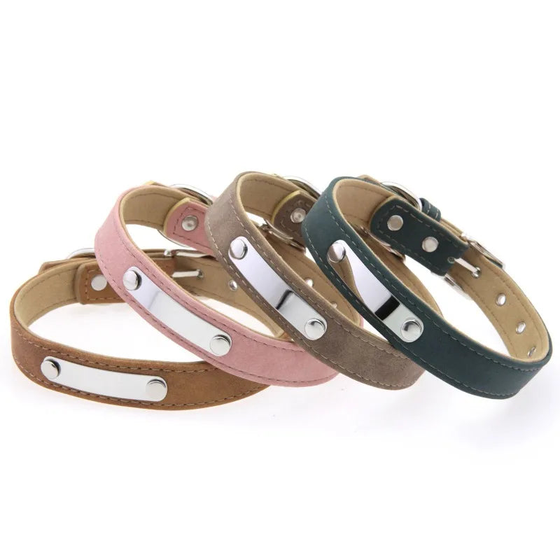 Personalized Dog Collar Name Carved ID Anti-lost Solid PU Leather Collar For Small Medium Large Dogs Puppy Cat Pet Supplies