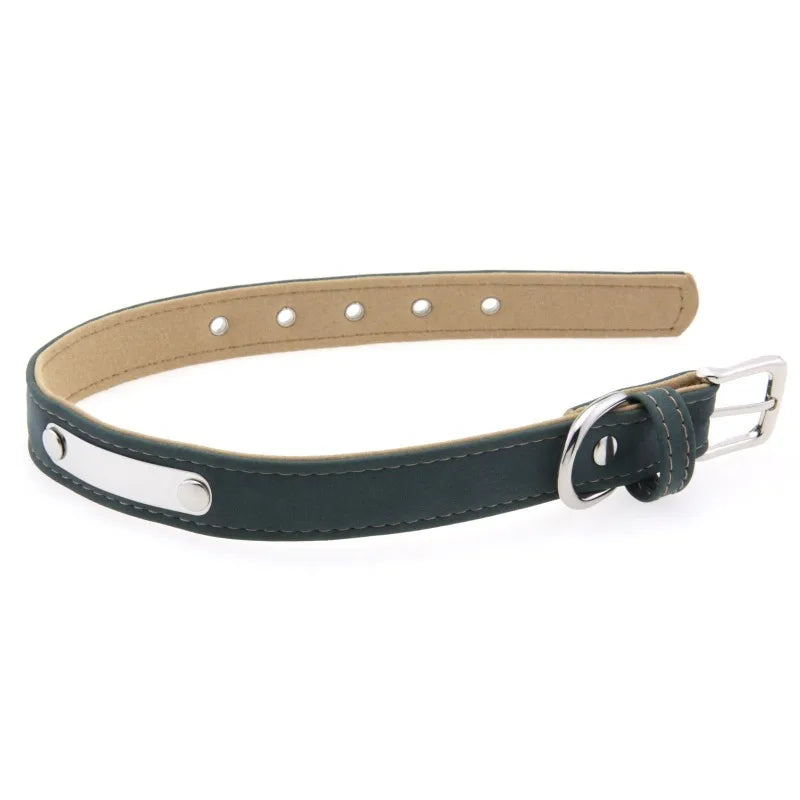 Personalized Dog Collar Name Carved ID Anti-lost Solid PU Leather Collar For Small Medium Large Dogs Puppy Cat Pet Supplies