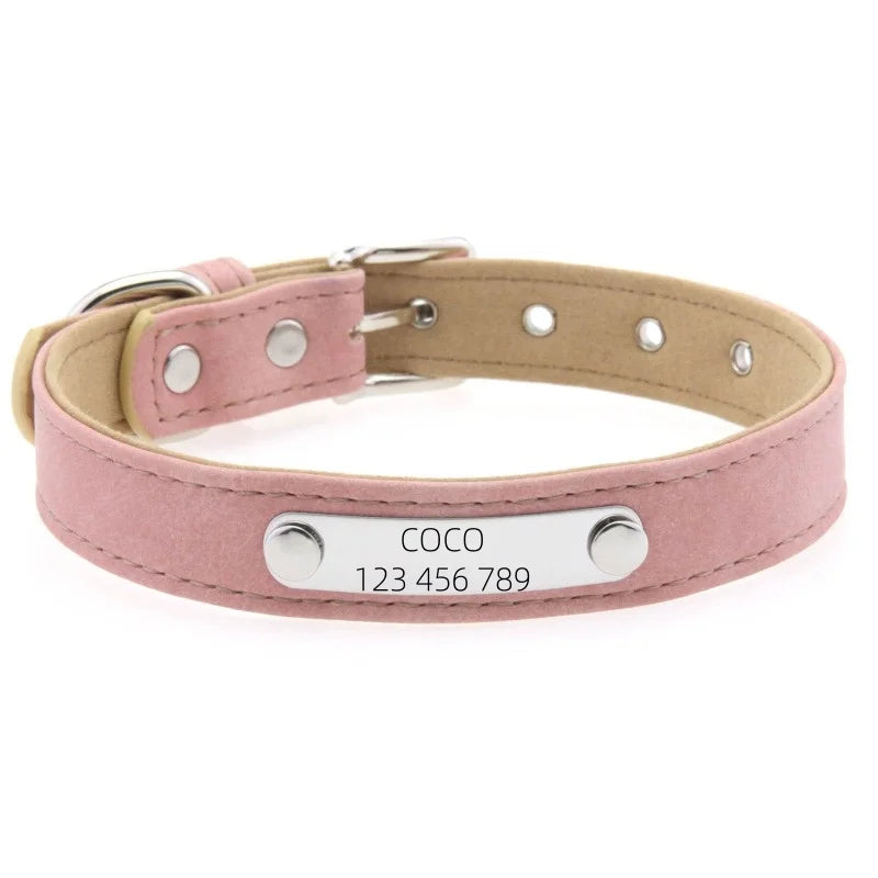 Personalized Dog Collar Name Carved ID Anti-lost Solid PU Leather Collar For Small Medium Large Dogs Puppy Cat Pet Supplies