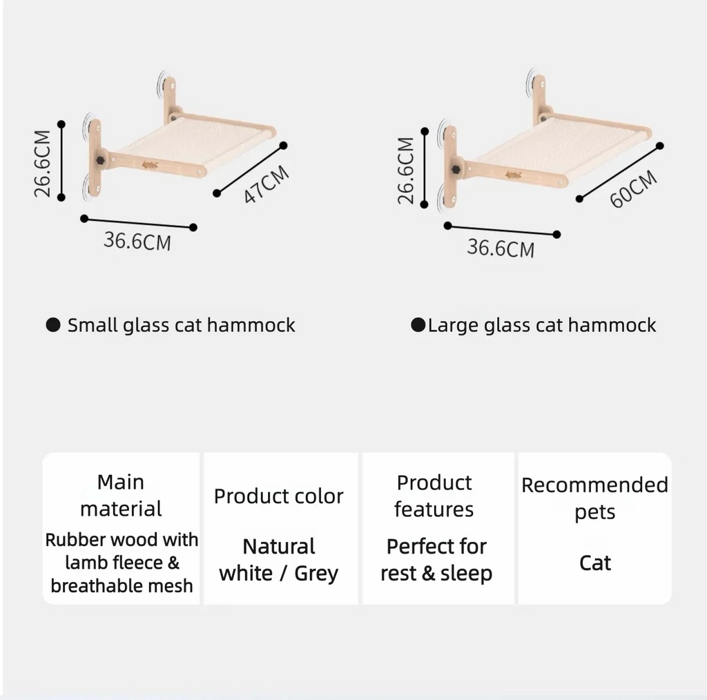 Cat Window Hammock with Strong Suction Cups, Ø85mm – Removable Fabrics, Holds up to 20KG