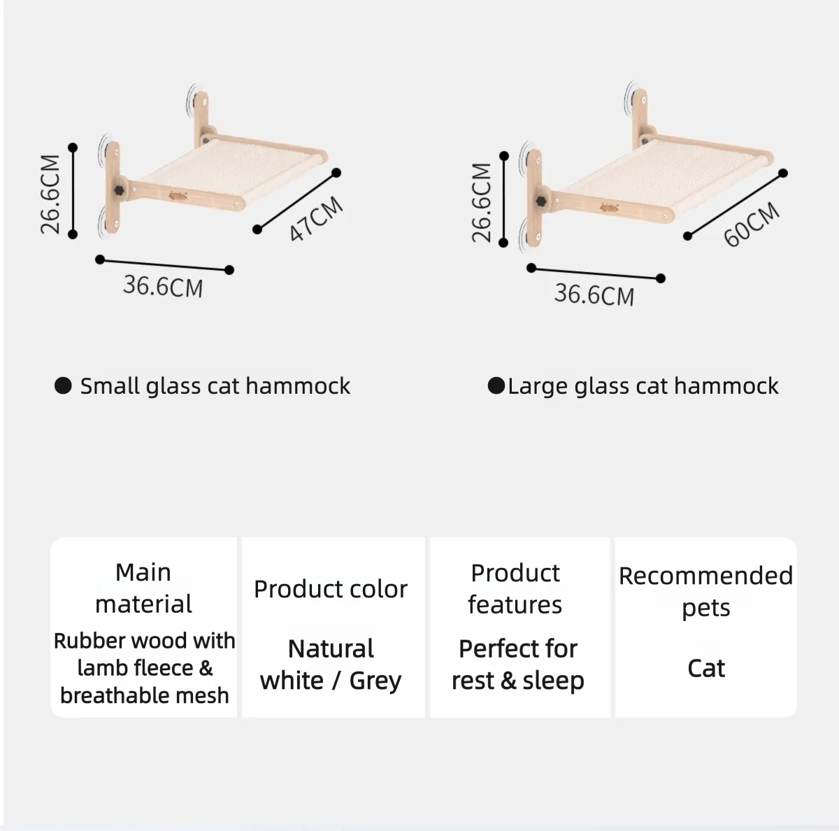 Cat Window Hammock with Strong Suction Cups, Ø85mm – Removable Fabrics, Holds up to 20KG