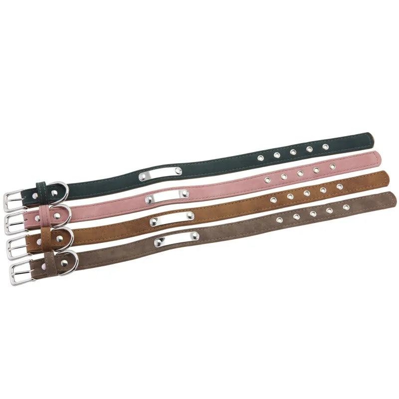 Personalized Dog Collar Name Carved ID Anti-lost Solid PU Leather Collar For Small Medium Large Dogs Puppy Cat Pet Supplies