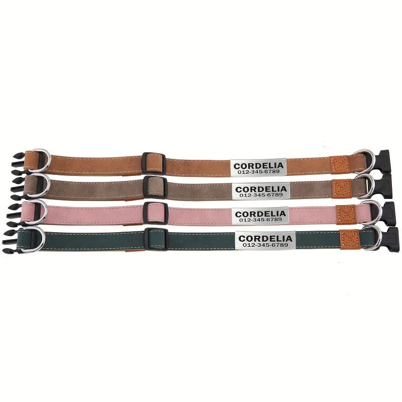 Personalized Dog Collar Name Carved ID Anti-lost Solid PU Leather Collar For Small Medium Large Dogs Puppy Cat Pet Supplies