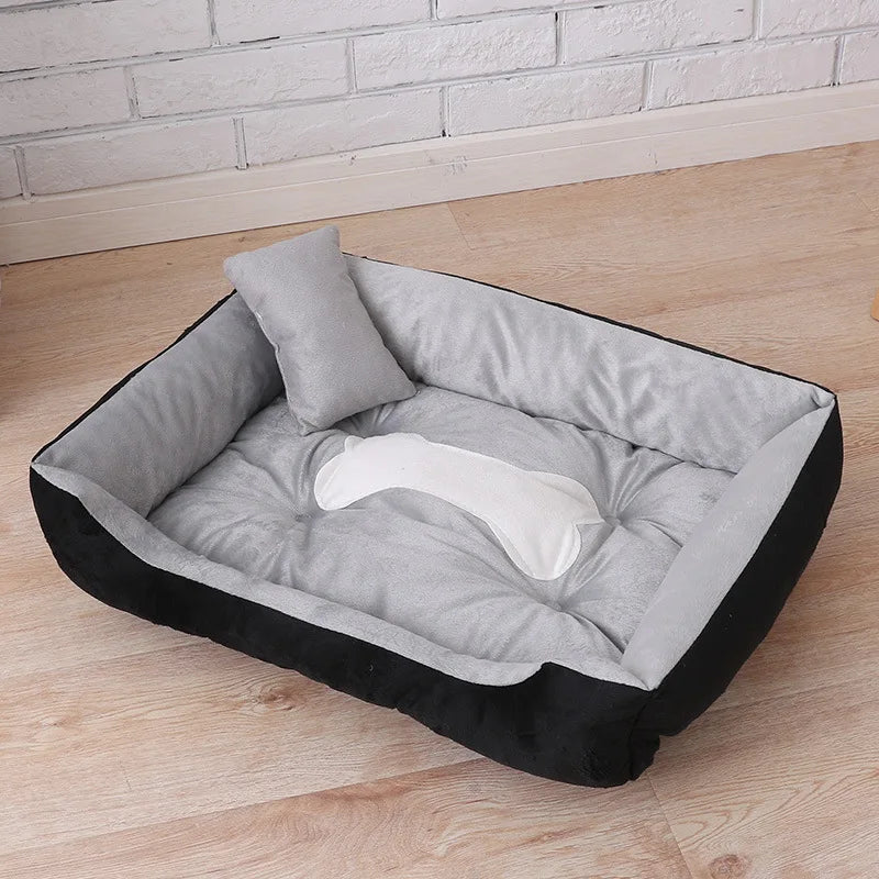 Fleece Dog Beds with Pillow Warm Bed for Small Large Dog Plus Size Waterproof Bottom Soft Pet Cat Bed Autumn Winter