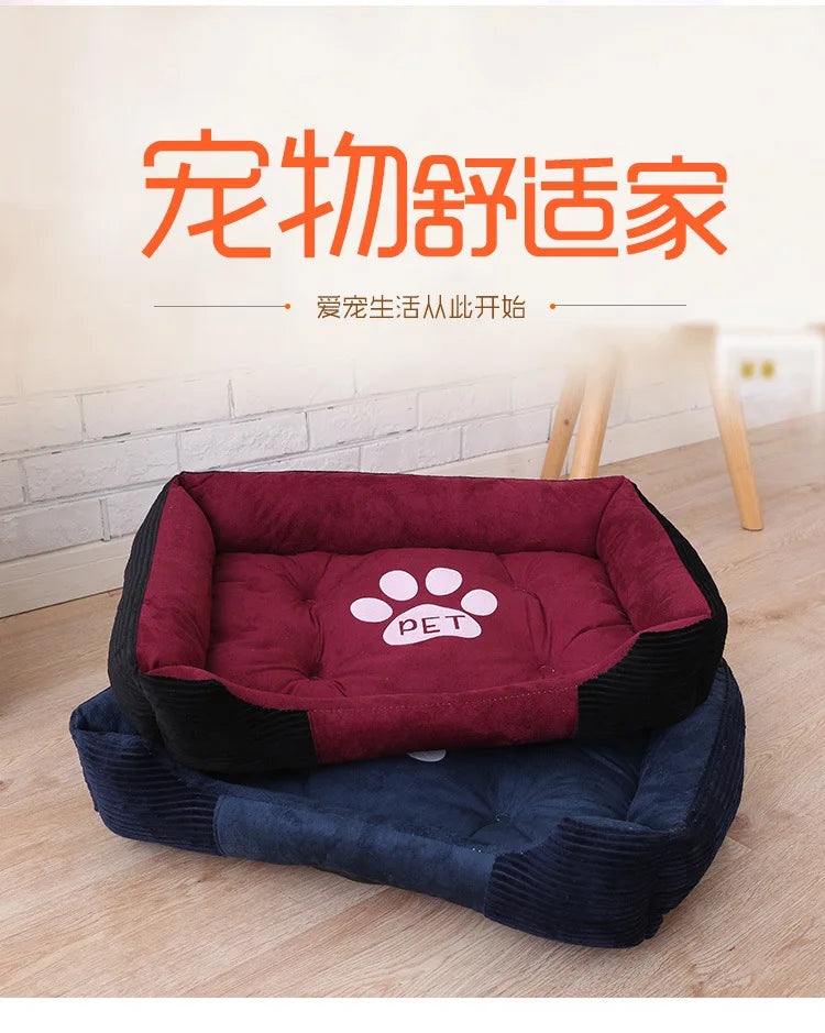 Fleece Dog Beds with Pillow Warm Bed for Small Large Dog Plus Size Waterproof Bottom Soft Pet Cat Bed Autumn Winter