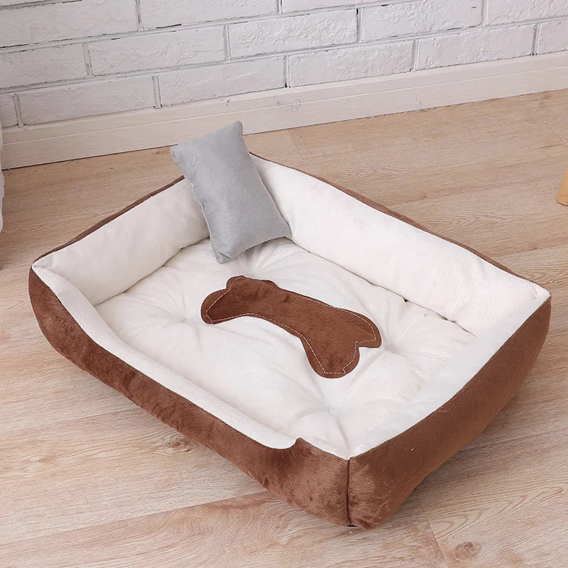 Fleece Dog Beds with Pillow Warm Bed for Small Large Dog Plus Size Waterproof Bottom Soft Pet Cat Bed Autumn Winter