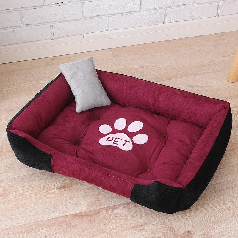 Fleece Dog Beds with Pillow Warm Bed for Small Large Dog Plus Size Waterproof Bottom Soft Pet Cat Bed Autumn Winter