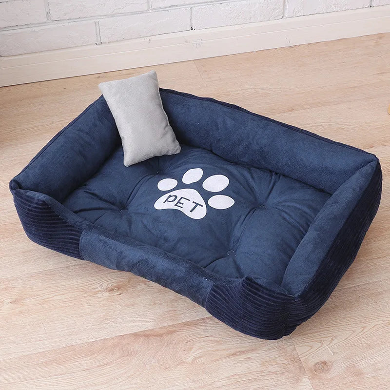 Fleece Dog Beds with Pillow Warm Bed for Small Large Dog Plus Size Waterproof Bottom Soft Pet Cat Bed Autumn Winter