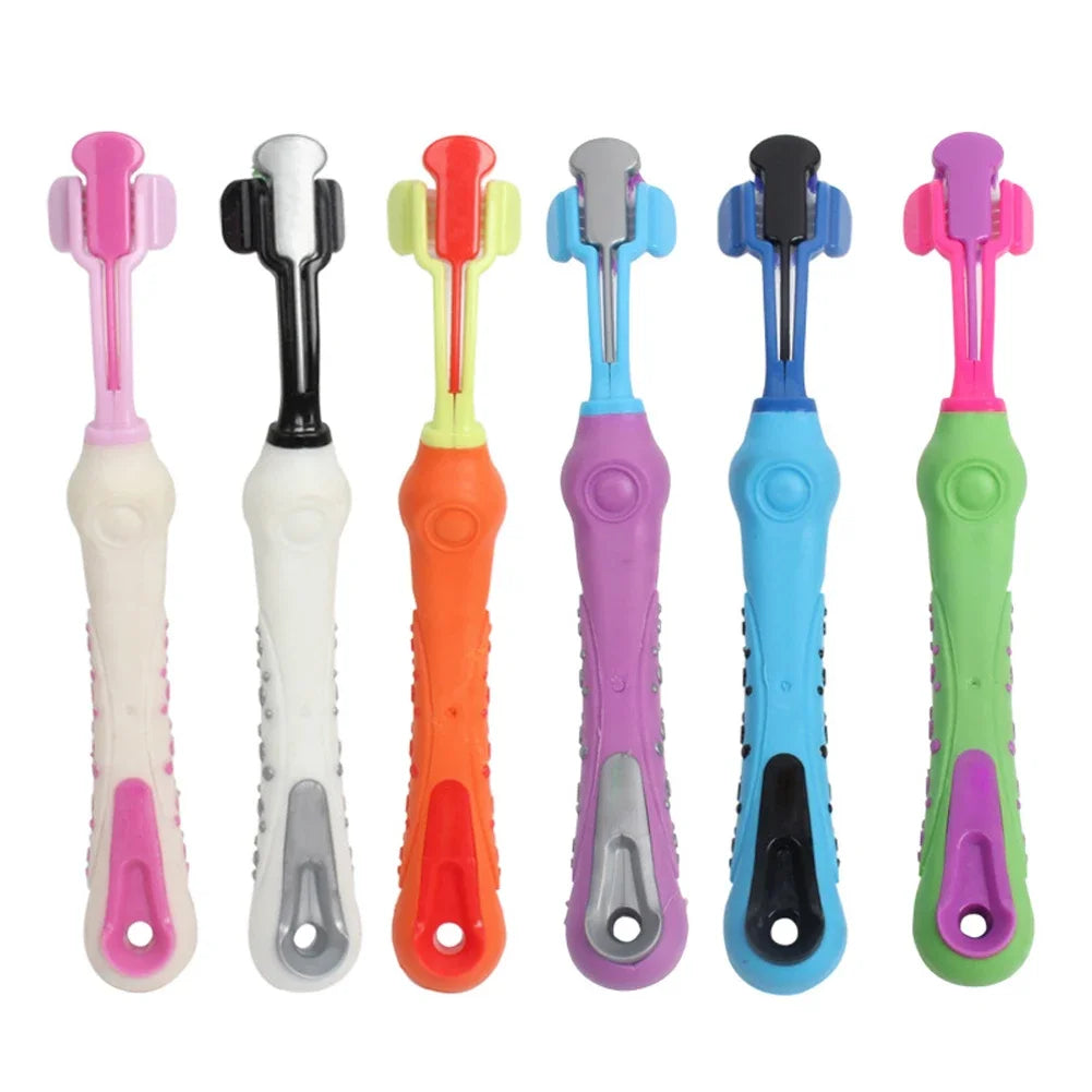Three Sided Pet Toothbrush Three-Head Multi-angle Toothbrush Cleaning Dog Cat Brushes Bad Breath Teeth Care ToolS