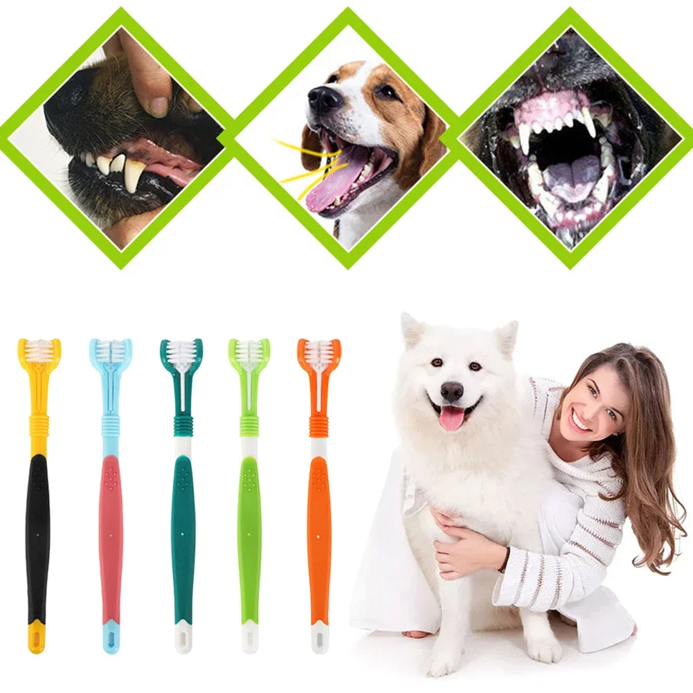Three Sided Pet Toothbrush Three-Head Multi-angle Toothbrush Cleaning Dog Cat Brushes Bad Breath Teeth Care ToolS