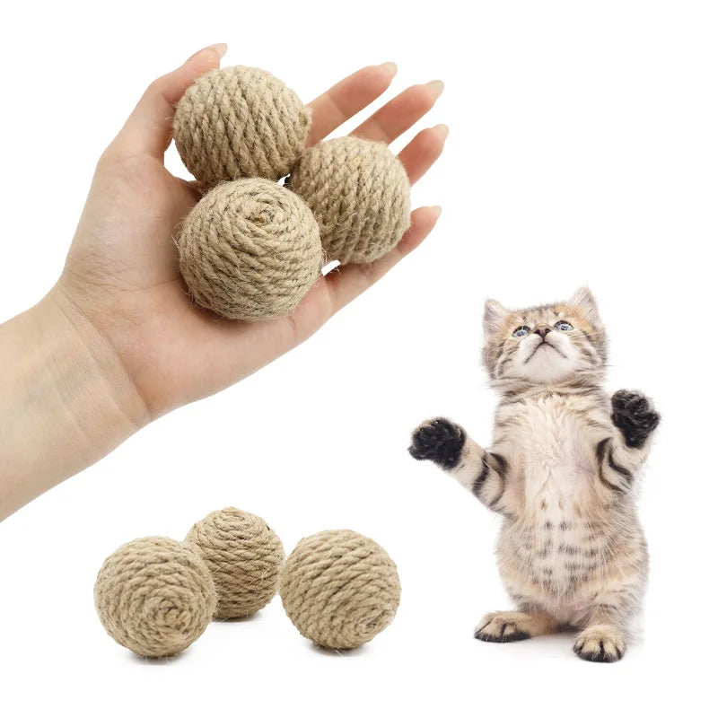 Eco-Friendly 4.5CM Sisal Ball Pet Toy with Sand, Natural Chew Toy for Cats, Biodegradable Fetch Ball