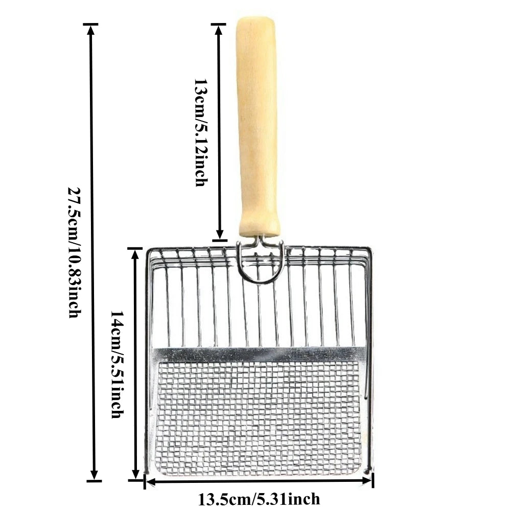 Washable Metal Cats Litter Scoop Comfortable Wooden Handle with Hook Pet Tool Suitable for Daily Cats Litter Box Cleaning