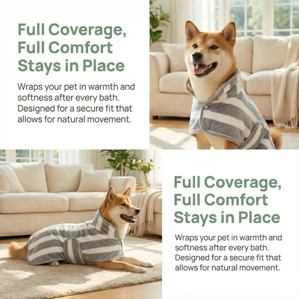 New Water Absorption Dog Bathrobe Quick Drying Microfiber Pet Clothes Double Layer Adjustable Hood Cat Towel Beach Time