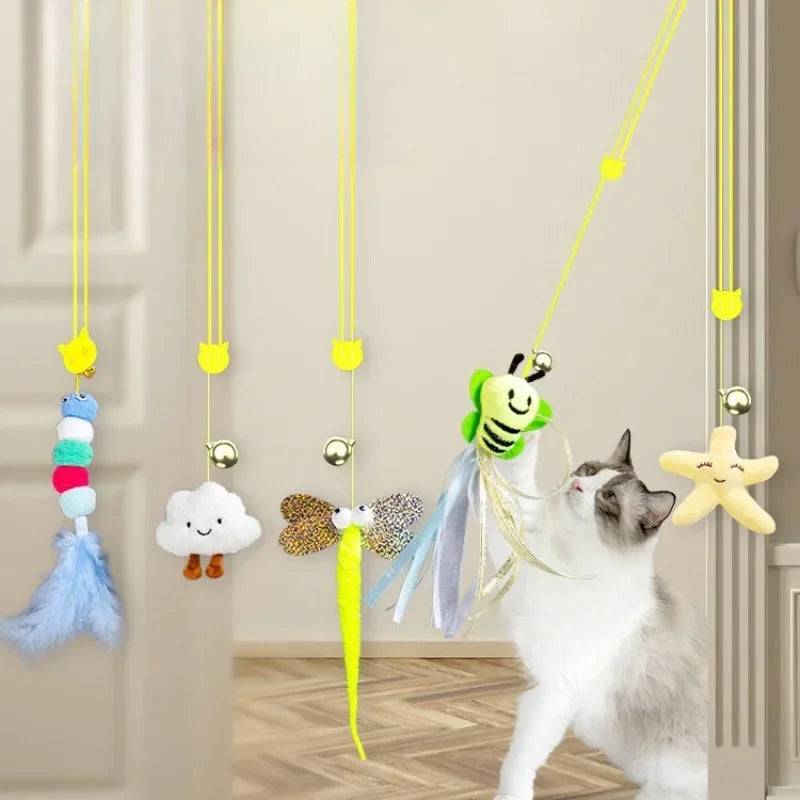 Cat Rope Long Rope Teasing Cat Toy Accessories Pet Kitten Toy Cat Toy Swing Sticky Disc Elastic with Bell Hanging Door Teasing