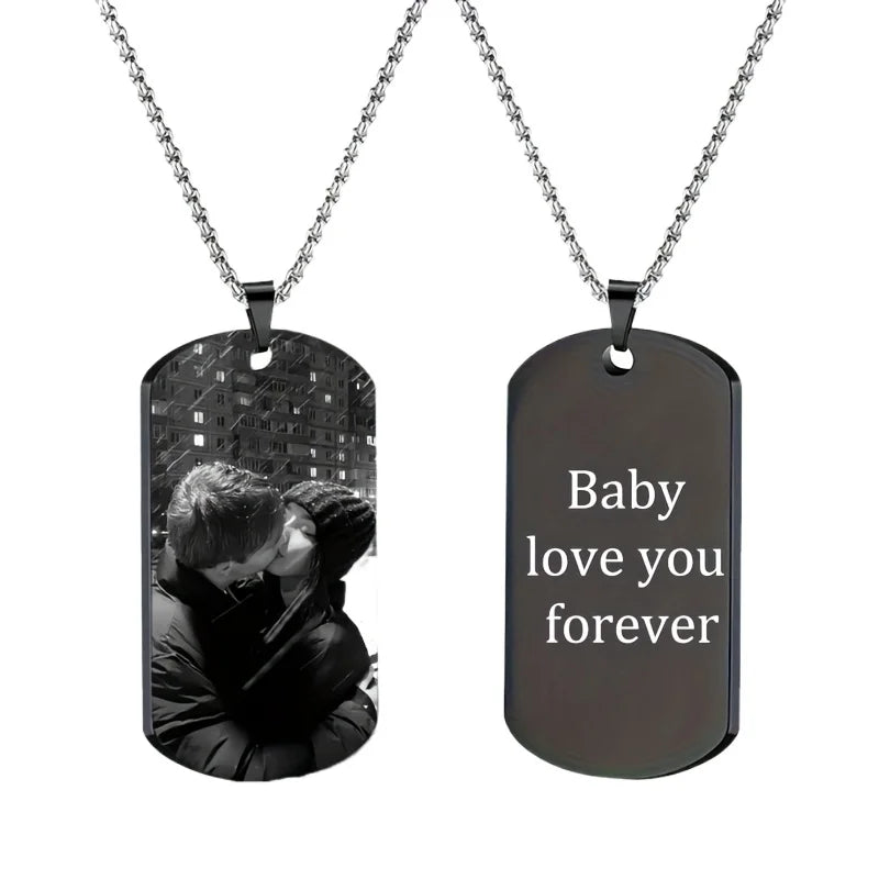 Custom Photo Engraved Dog Tag Pendant Necklace Stainless Steel Personalized Pet Memorial Jewelry Unisex