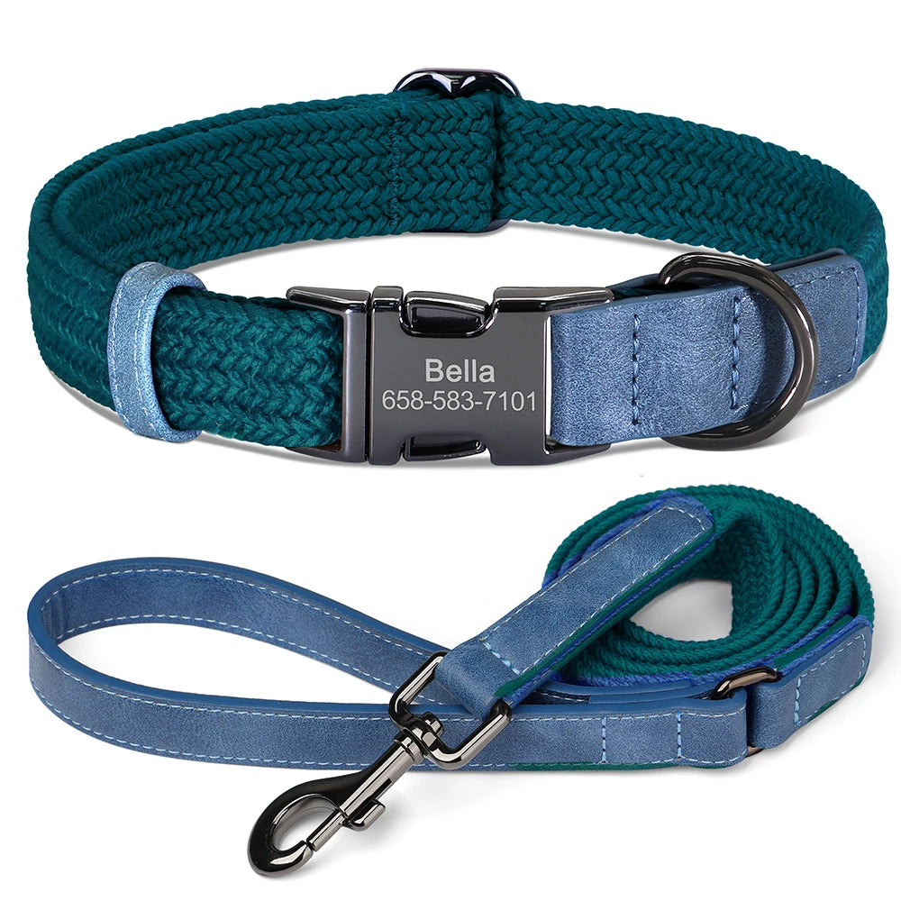 Personalized Dog Collar Leash Set Nylon Dog Collars With Walking Lead Rope Adjustable Pet Necklace for Small Large Dogs Durable