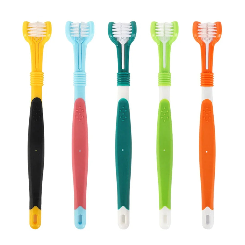 Three Sided Pet Toothbrush Three-Head Multi-angle Toothbrush Cleaning Dog Cat Brushes Bad Breath Teeth Care ToolS