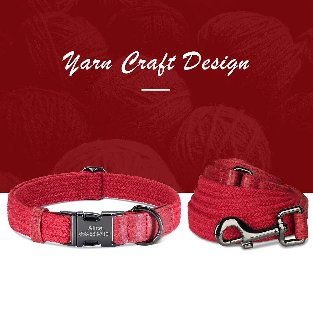 Personalized Dog Collar Leash Set Nylon Dog Collars With Walking Lead Rope Adjustable Pet Necklace for Small Large Dogs Durable