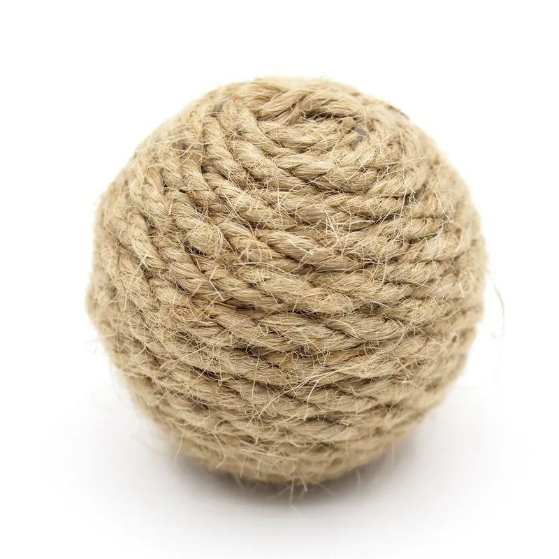 Eco-Friendly 4.5CM Sisal Ball Pet Toy with Sand, Natural Chew Toy for Cats, Biodegradable Fetch Ball