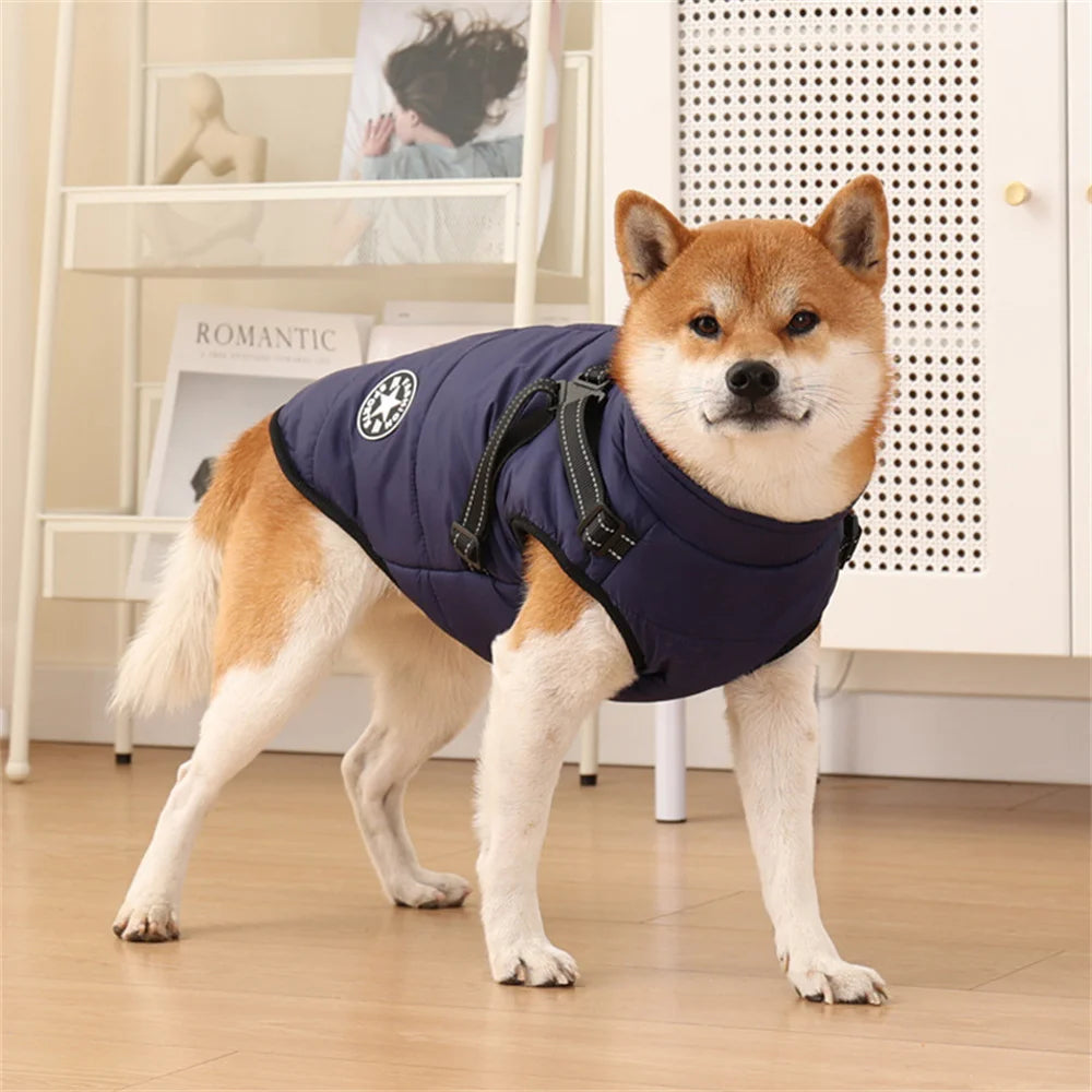 Waterproof Dog Jacket Vest with Reflective Harness Winter Pet Clothes for Small Medium Dogs Shiba Inu Doberman Outdoor Jackets