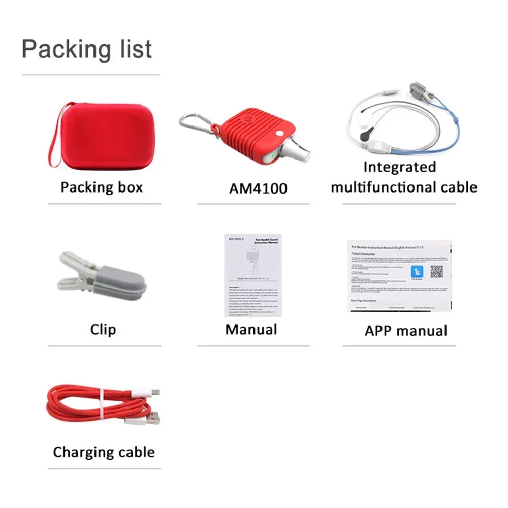Multi-parameter Veterinary Monitor Bluetooth Smart Wear ECG Macine Pet SPO2 RESP TEMP PR  Monitor APP IOS Android