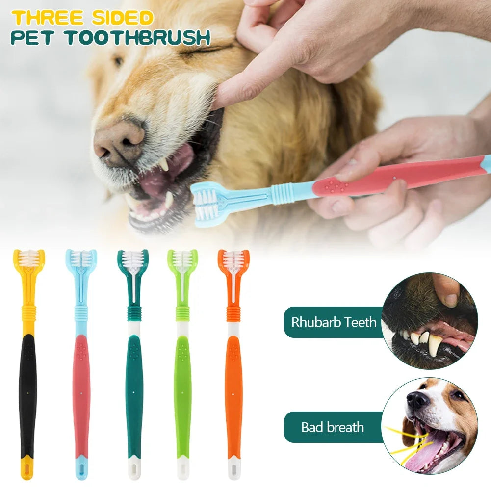 Three Sided Pet Toothbrush Three-Head Multi-angle Toothbrush Cleaning Dog Cat Brushes Bad Breath Teeth Care ToolS