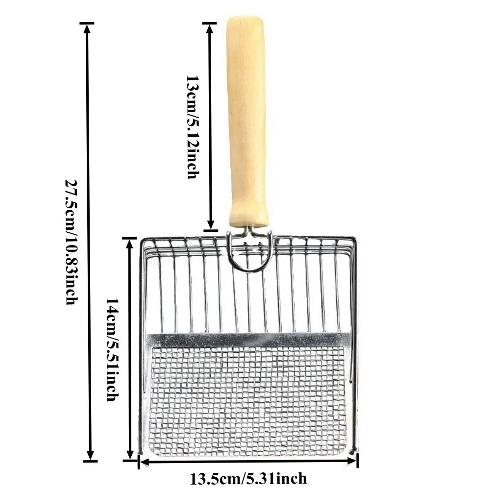Washable Metal Cats Litter Scoop Comfortable Wooden Handle with Hook Pet Tool Suitable for Daily Cats Litter Box Cleaning