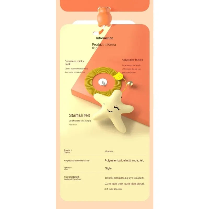 Cat Rope Long Rope Teasing Cat Toy Accessories Pet Kitten Toy Cat Toy Swing Sticky Disc Elastic with Bell Hanging Door Teasing