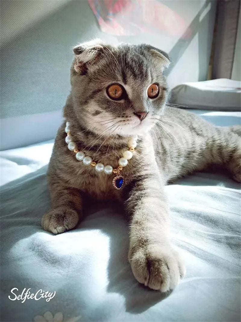Fashion Pet Heart Pendant Necklace Adjustable Collar Fake Pearls for Dogs Cats Stylish and Comfortable Accessories Pet Supplies