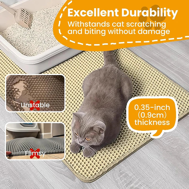 Cat Litter Mat 4 Size Large Honeycomb Double Layer Litter Trapping Non Slip Waterproof Urine Proof Cat Litter Box Kitten Beige