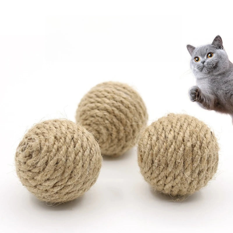 Eco-Friendly 4.5CM Sisal Ball Pet Toy with Sand, Natural Chew Toy for Cats, Biodegradable Fetch Ball