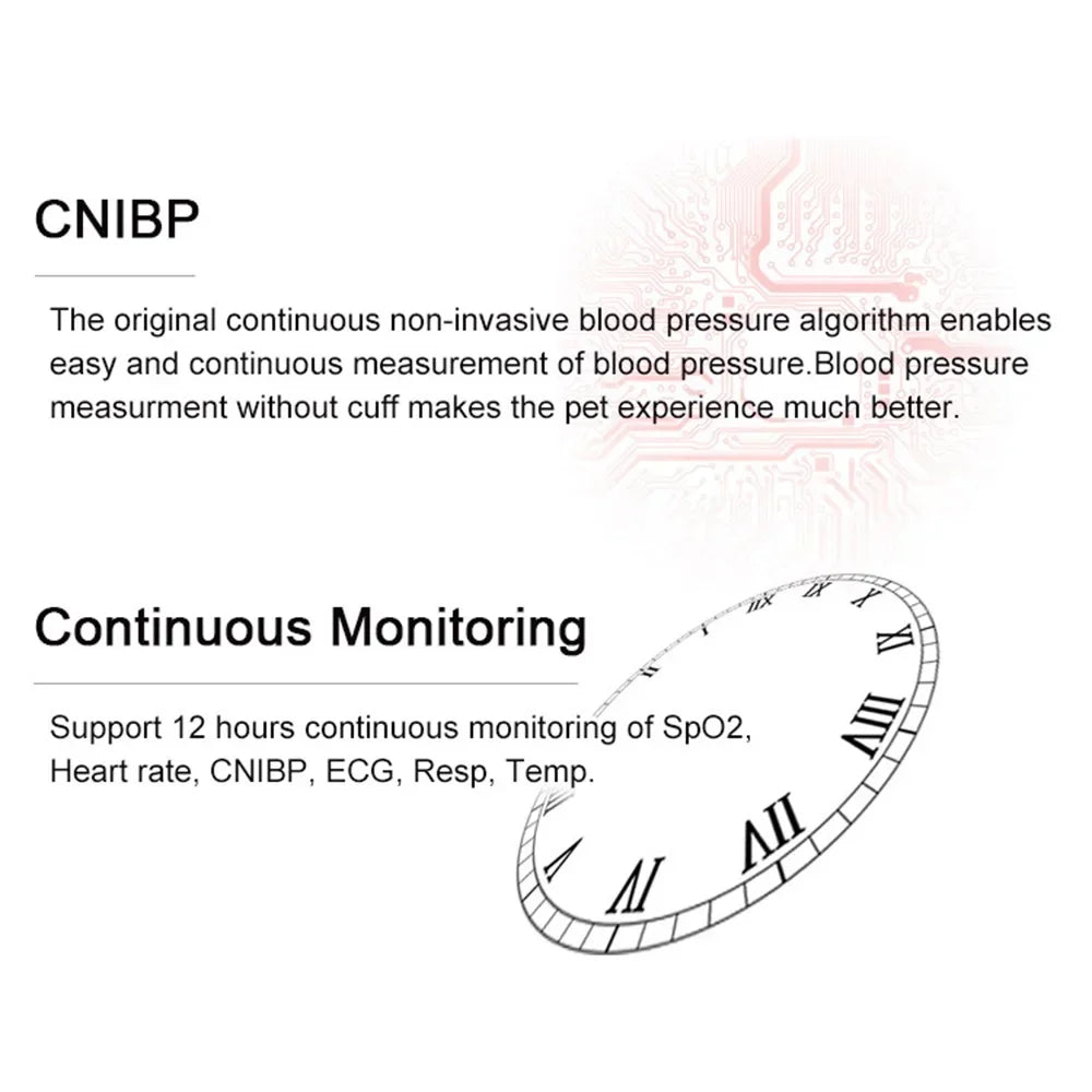Multi-parameter Veterinary Monitor Bluetooth Smart Wear ECG Macine Pet SPO2 RESP TEMP PR  Monitor APP IOS Android