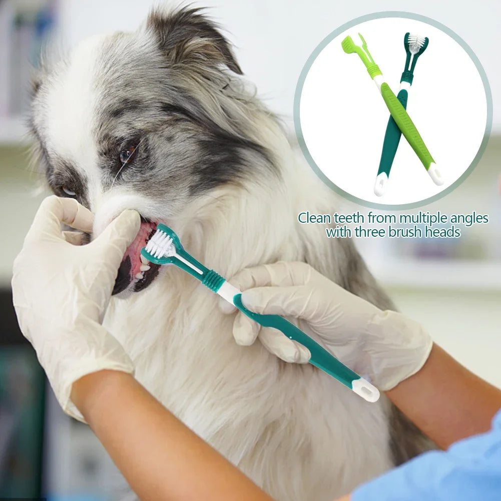 Three Sided Pet Toothbrush Three-Head Multi-angle Toothbrush Cleaning Dog Cat Brushes Bad Breath Teeth Care ToolS