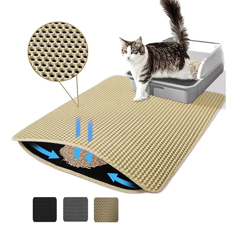 Cat Litter Mat 4 Size Large Honeycomb Double Layer Litter Trapping Non Slip Waterproof Urine Proof Cat Litter Box Kitten Beige