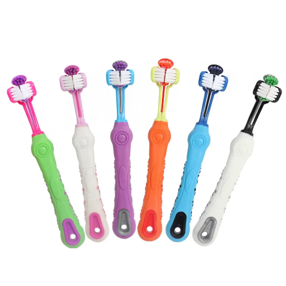 Three Sided Pet Toothbrush Three-Head Multi-angle Toothbrush Cleaning Dog Cat Brushes Bad Breath Teeth Care ToolS