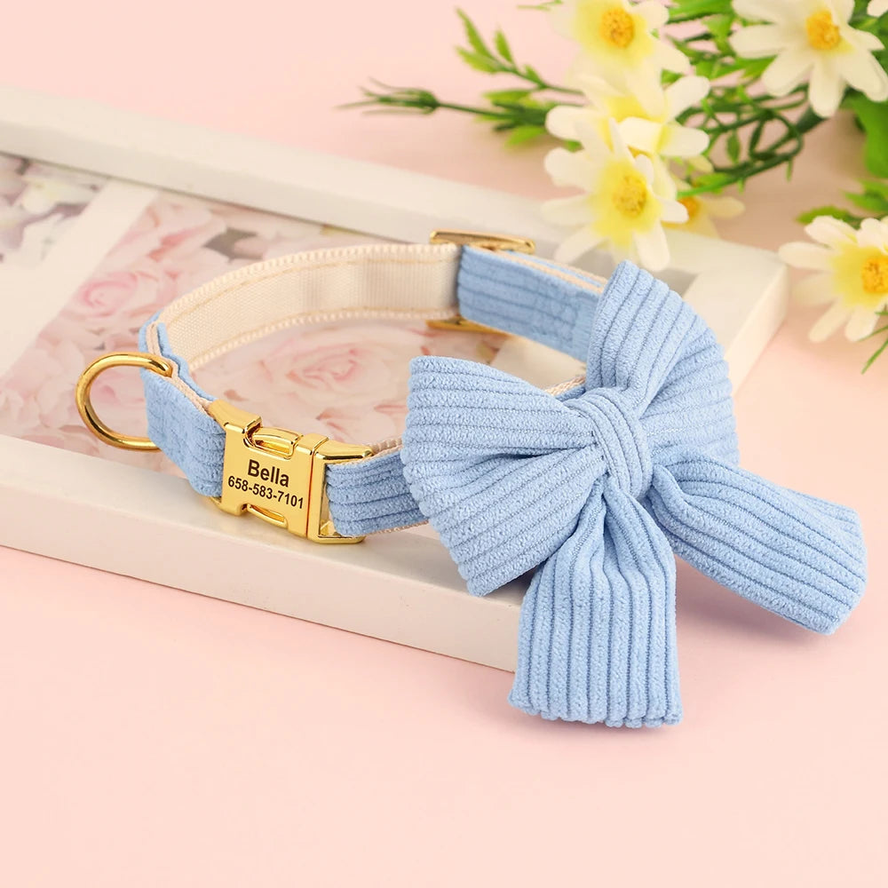 Personalized Dog Collar Big Bowtie Pet Dog ID Collars Free Engraving Cute Bowknot For Small Medium Dogs Cats Pet Accessories